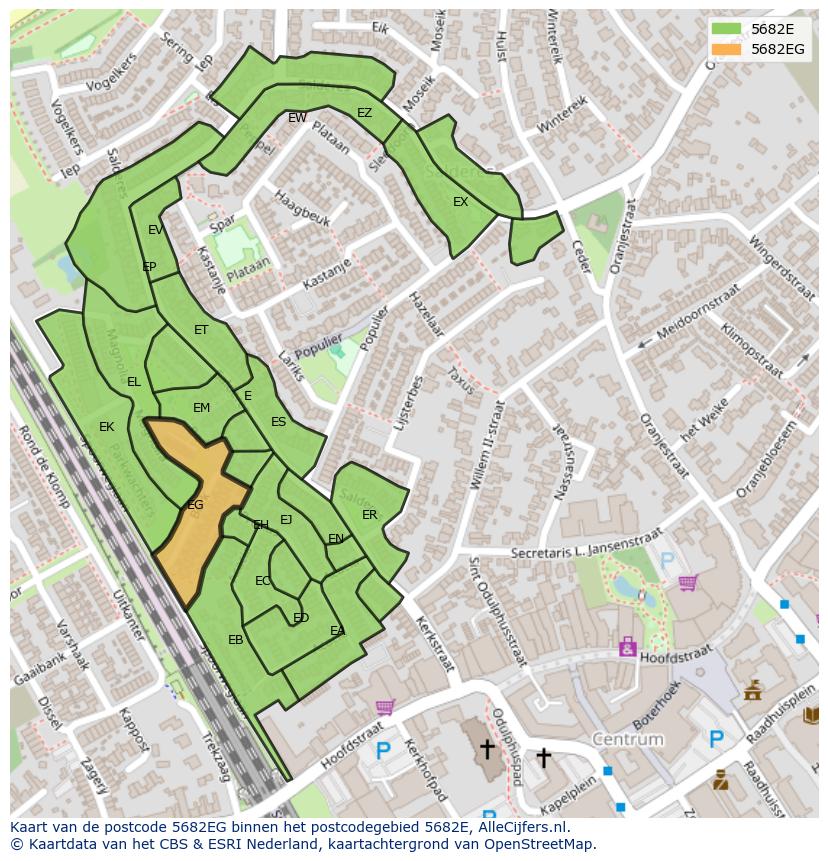 Afbeelding van het postcodegebied 5682 EG op de kaart.