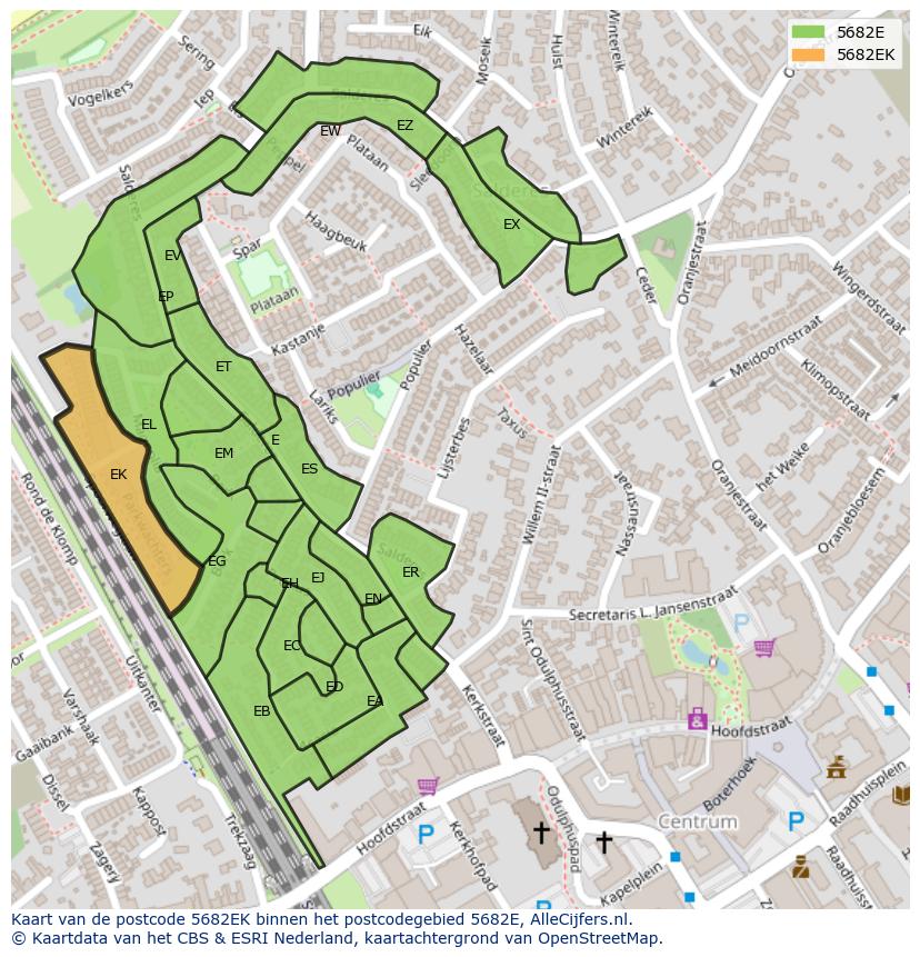 Afbeelding van het postcodegebied 5682 EK op de kaart.