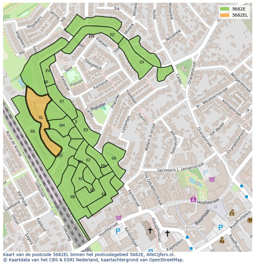 Afbeelding van het postcodegebied 5682 EL op de kaart.