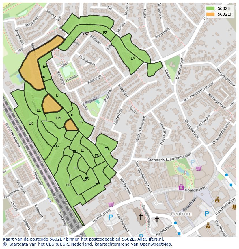 Afbeelding van het postcodegebied 5682 EP op de kaart.