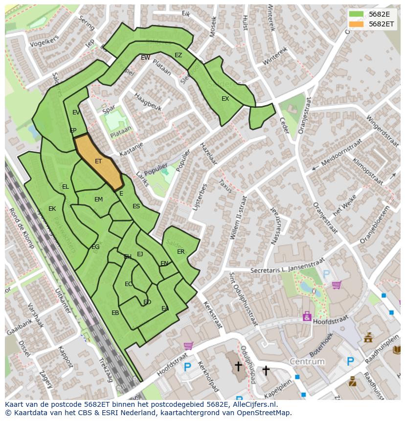 Afbeelding van het postcodegebied 5682 ET op de kaart.