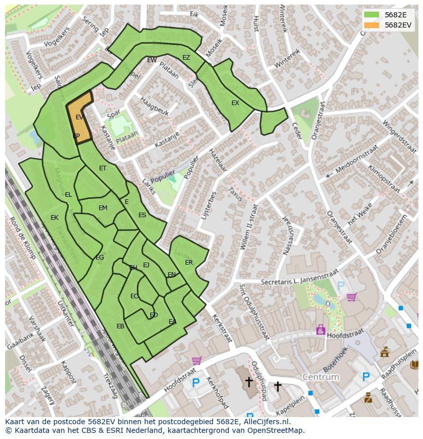 Afbeelding van het postcodegebied 5682 EV op de kaart.