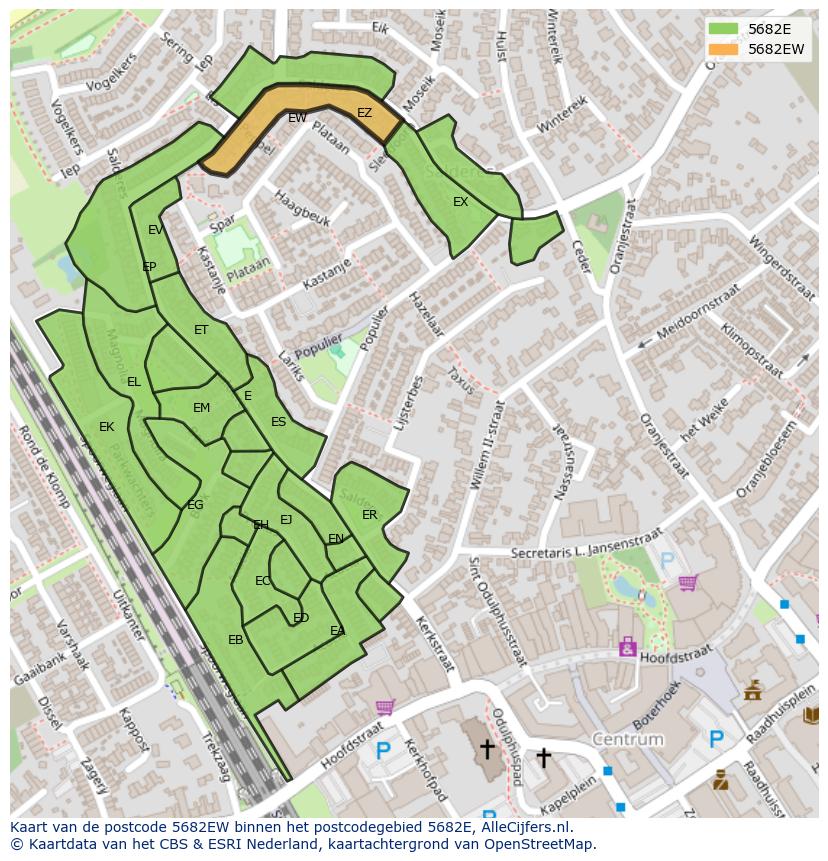 Afbeelding van het postcodegebied 5682 EW op de kaart.