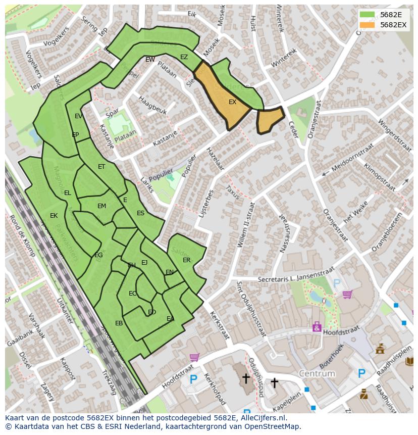 Afbeelding van het postcodegebied 5682 EX op de kaart.
