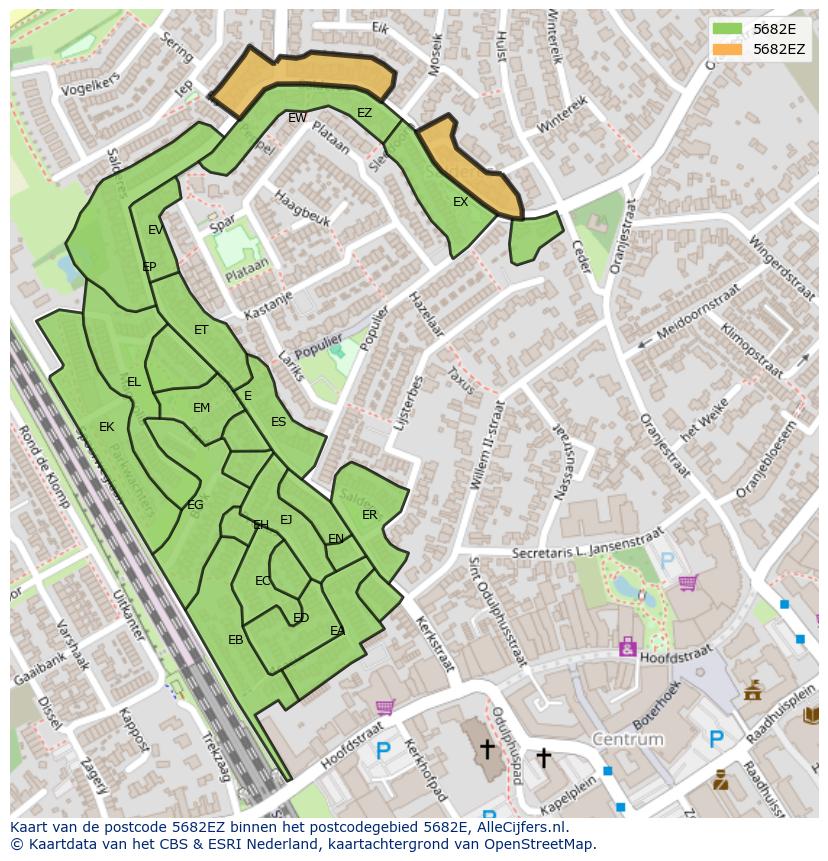 Afbeelding van het postcodegebied 5682 EZ op de kaart.