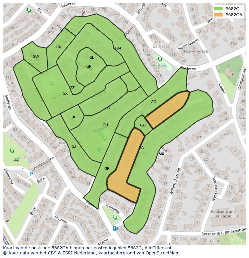 Afbeelding van het postcodegebied 5682 GA op de kaart.