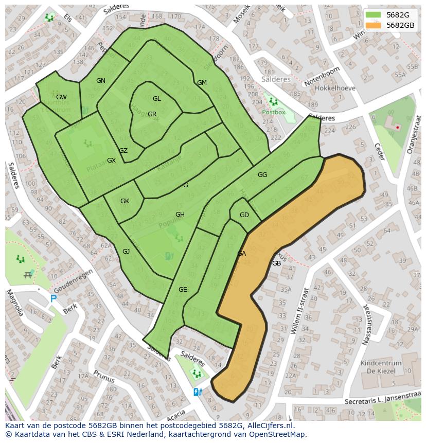Afbeelding van het postcodegebied 5682 GB op de kaart.