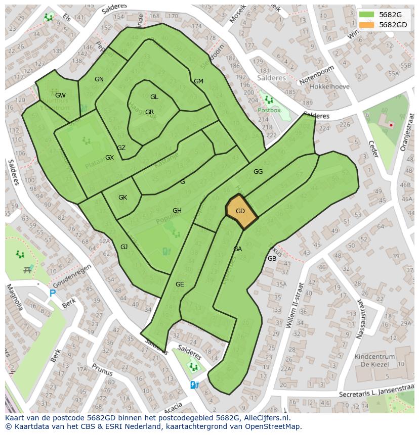 Afbeelding van het postcodegebied 5682 GD op de kaart.