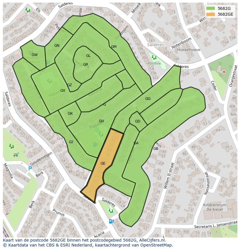 Afbeelding van het postcodegebied 5682 GE op de kaart.