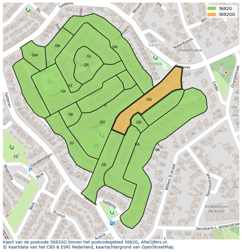 Afbeelding van het postcodegebied 5682 GG op de kaart.