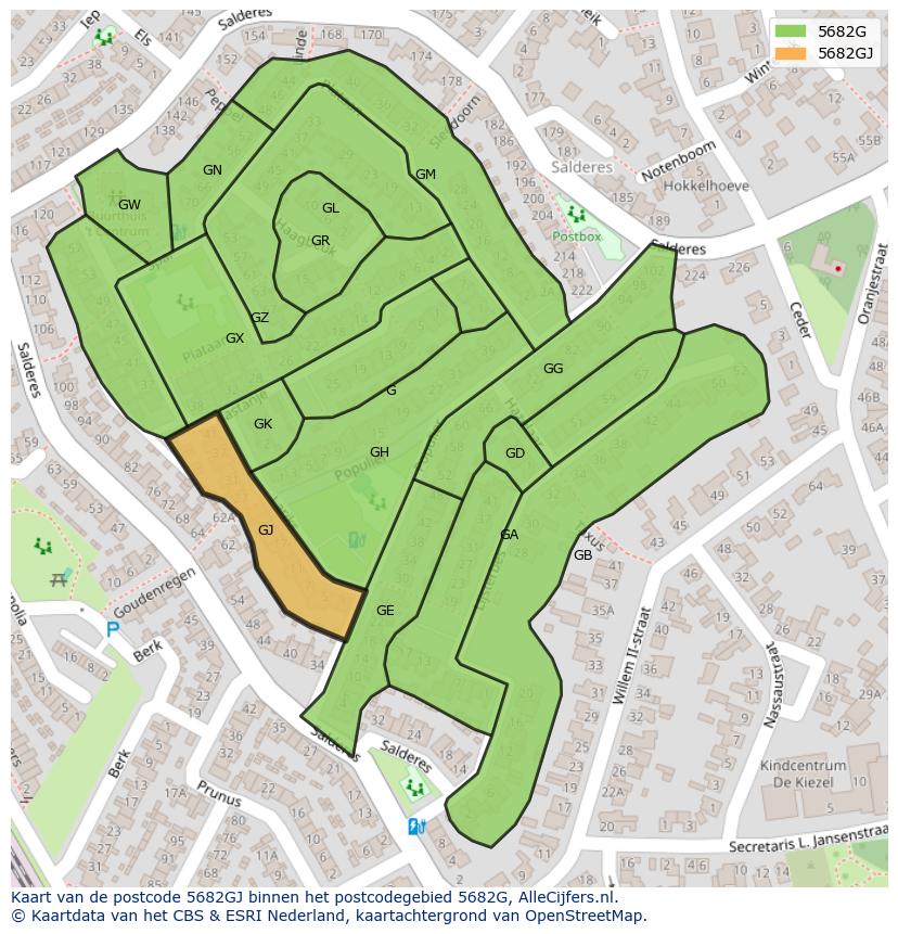 Afbeelding van het postcodegebied 5682 GJ op de kaart.