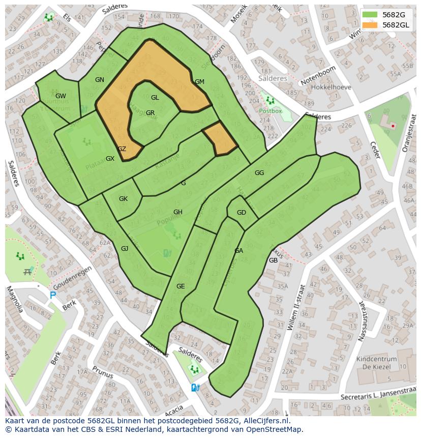 Afbeelding van het postcodegebied 5682 GL op de kaart.