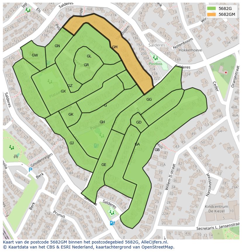 Afbeelding van het postcodegebied 5682 GM op de kaart.