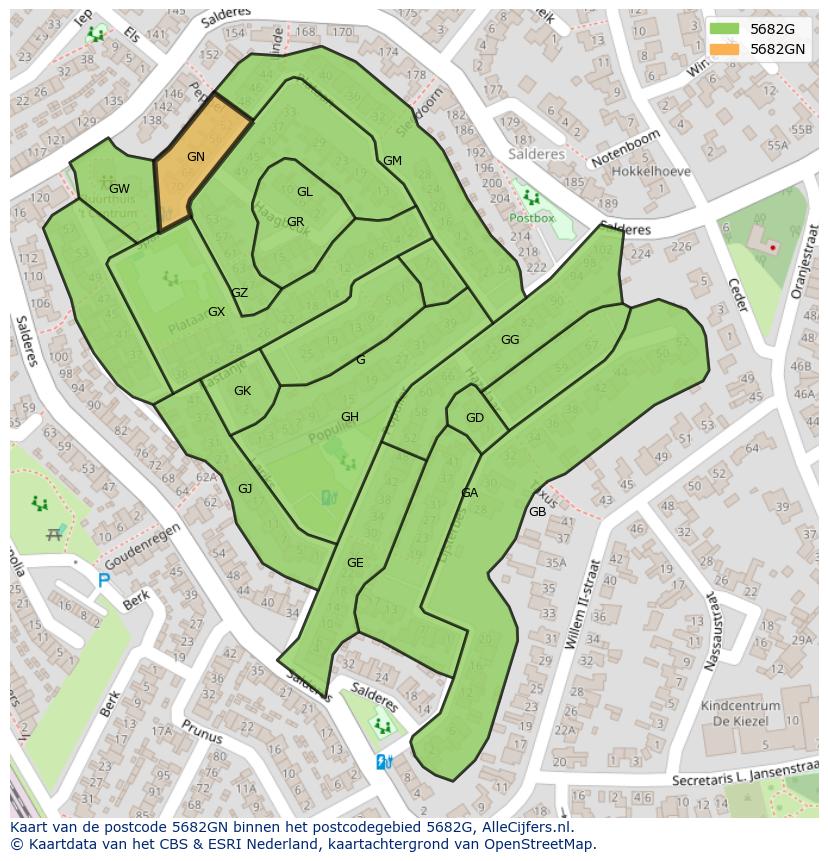Afbeelding van het postcodegebied 5682 GN op de kaart.