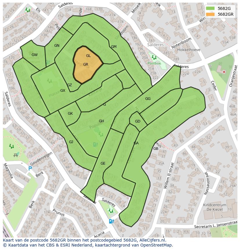 Afbeelding van het postcodegebied 5682 GR op de kaart.