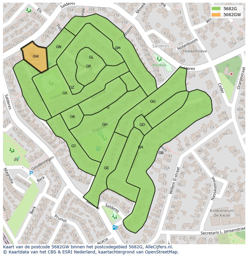 Afbeelding van het postcodegebied 5682 GW op de kaart.