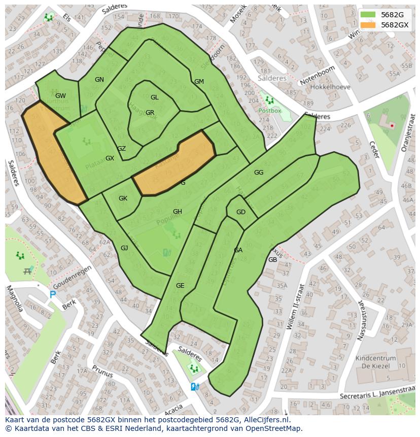 Afbeelding van het postcodegebied 5682 GX op de kaart.