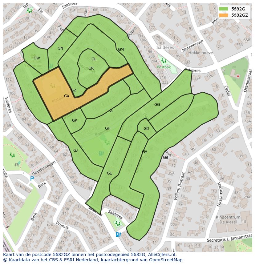Afbeelding van het postcodegebied 5682 GZ op de kaart.