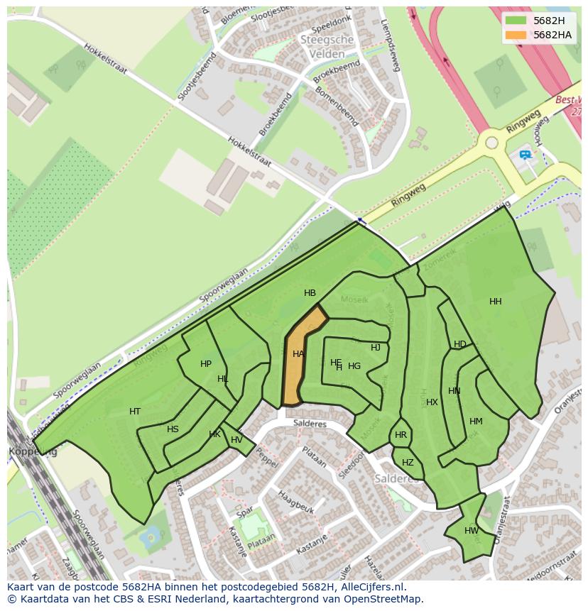 Afbeelding van het postcodegebied 5682 HA op de kaart.