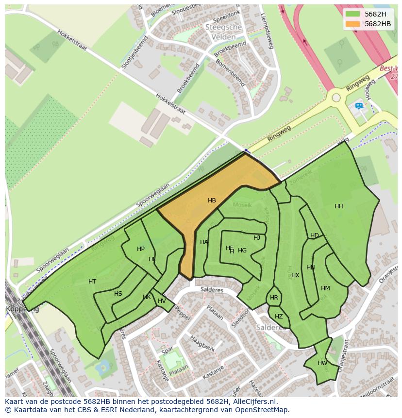 Afbeelding van het postcodegebied 5682 HB op de kaart.