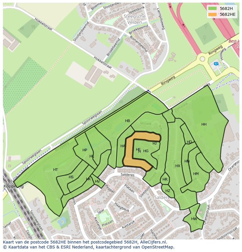Afbeelding van het postcodegebied 5682 HE op de kaart.