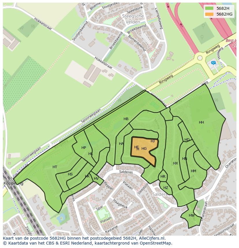 Afbeelding van het postcodegebied 5682 HG op de kaart.