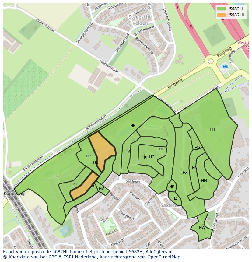 Afbeelding van het postcodegebied 5682 HL op de kaart.
