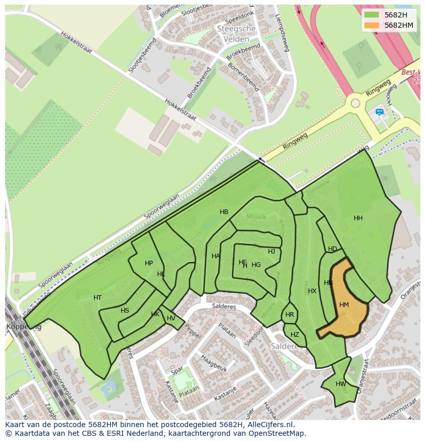 Afbeelding van het postcodegebied 5682 HM op de kaart.
