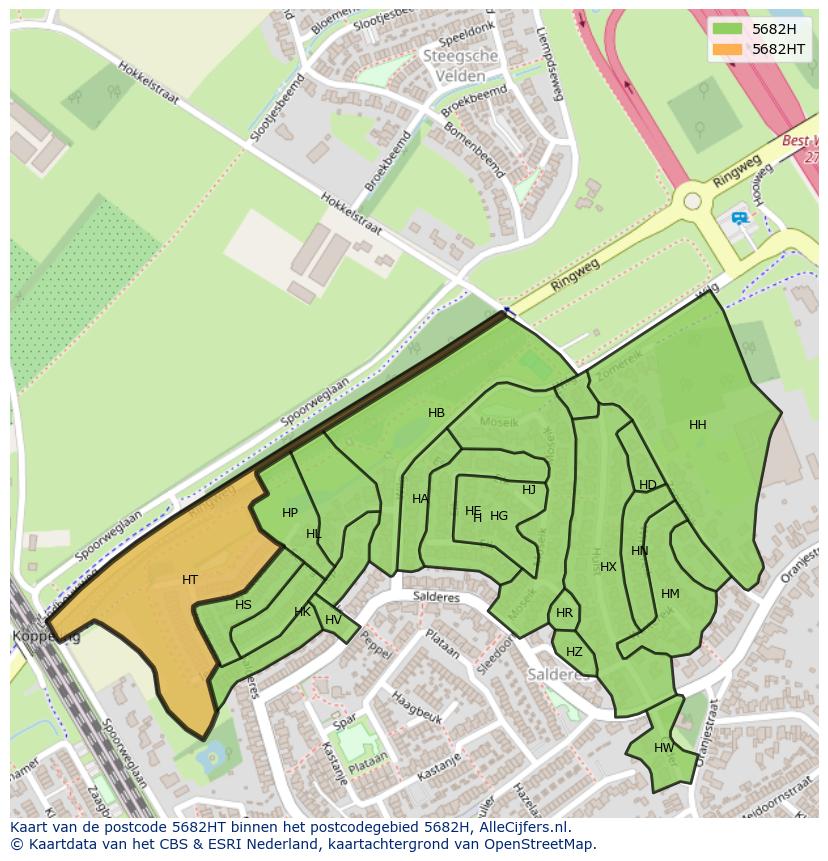 Afbeelding van het postcodegebied 5682 HT op de kaart.