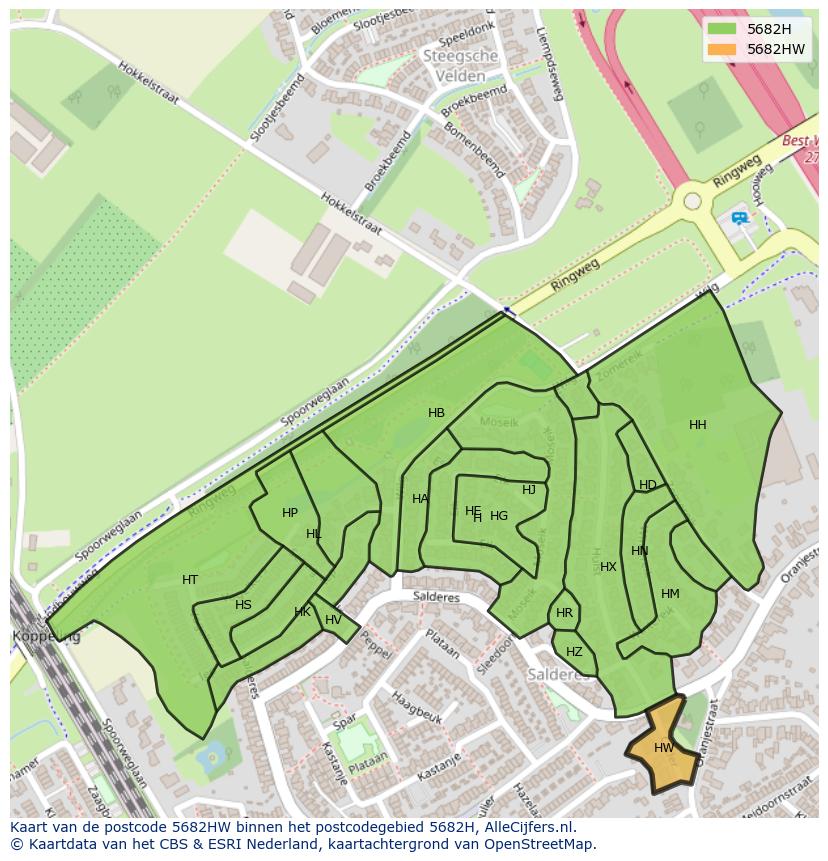 Afbeelding van het postcodegebied 5682 HW op de kaart.