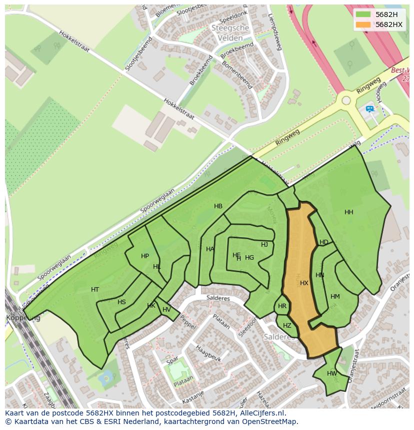 Afbeelding van het postcodegebied 5682 HX op de kaart.