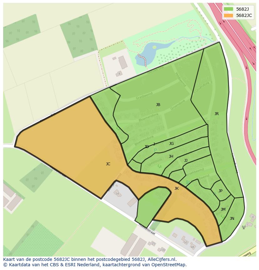 Afbeelding van het postcodegebied 5682 JC op de kaart.