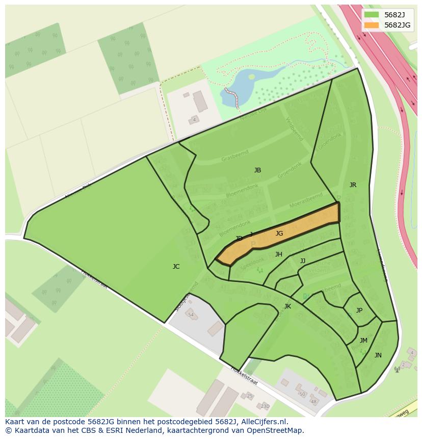 Afbeelding van het postcodegebied 5682 JG op de kaart.