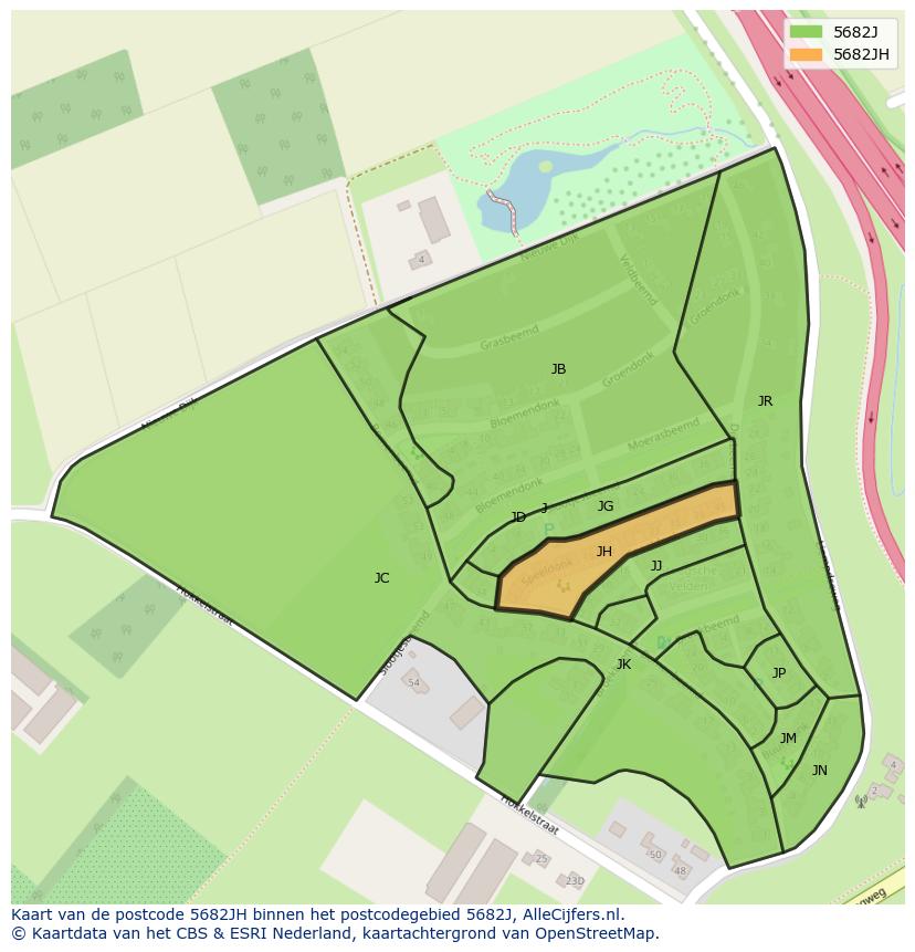 Afbeelding van het postcodegebied 5682 JH op de kaart.