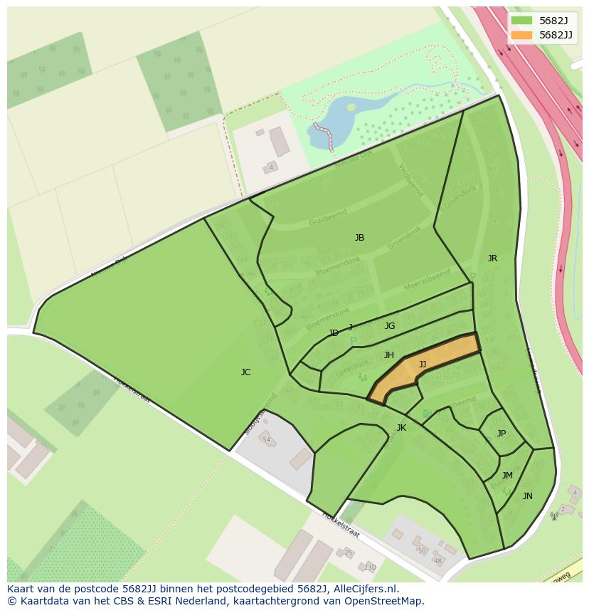 Afbeelding van het postcodegebied 5682 JJ op de kaart.
