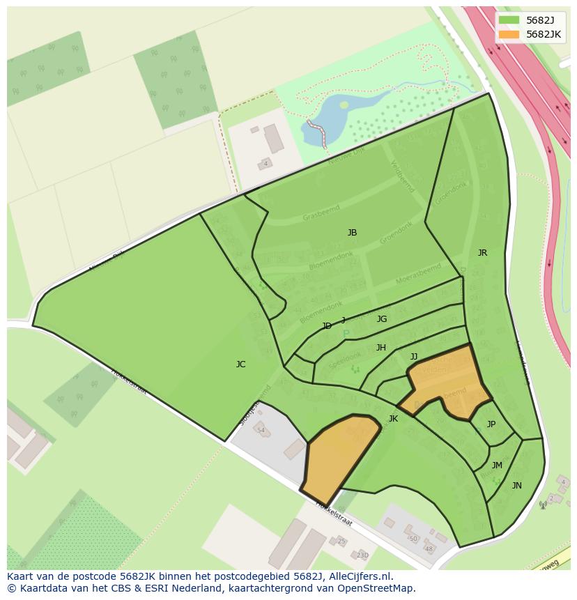 Afbeelding van het postcodegebied 5682 JK op de kaart.