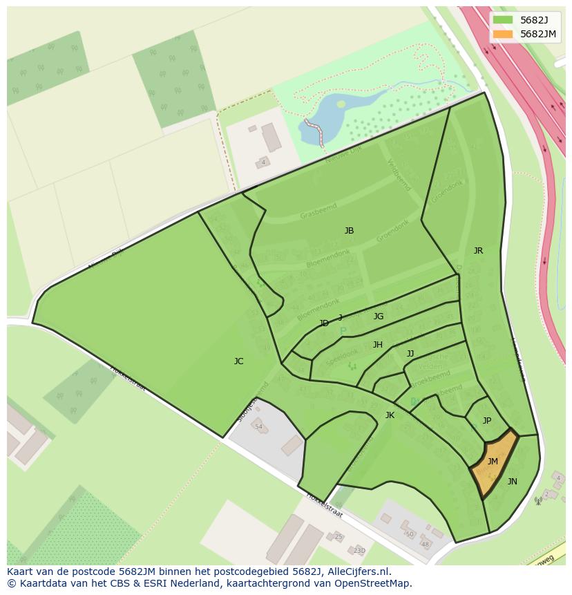 Afbeelding van het postcodegebied 5682 JM op de kaart.