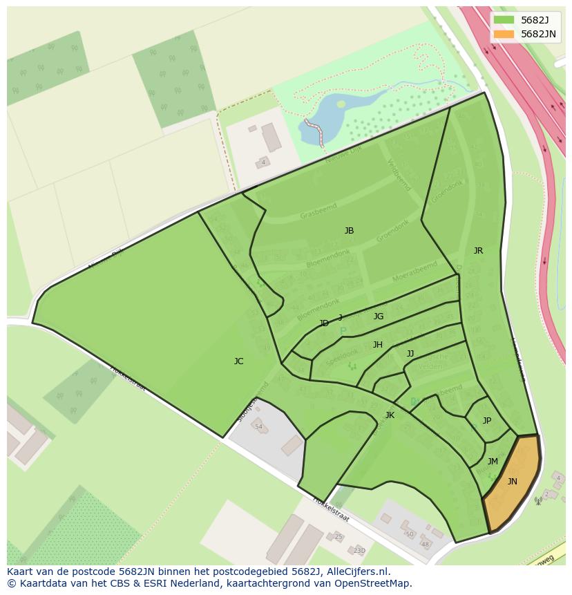 Afbeelding van het postcodegebied 5682 JN op de kaart.