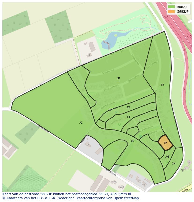 Afbeelding van het postcodegebied 5682 JP op de kaart.