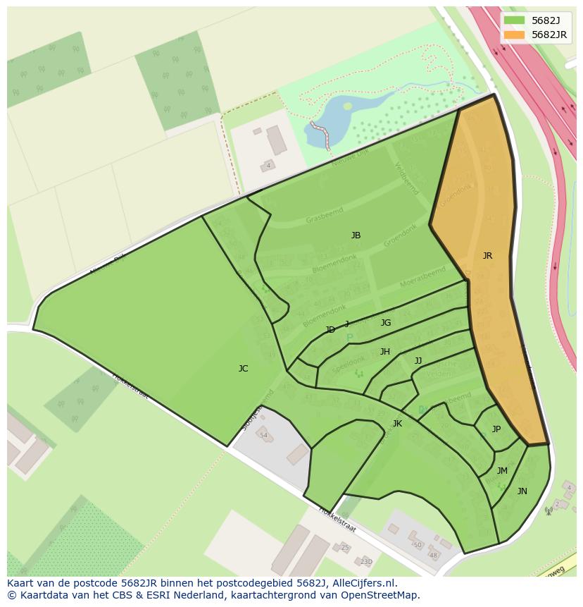 Afbeelding van het postcodegebied 5682 JR op de kaart.