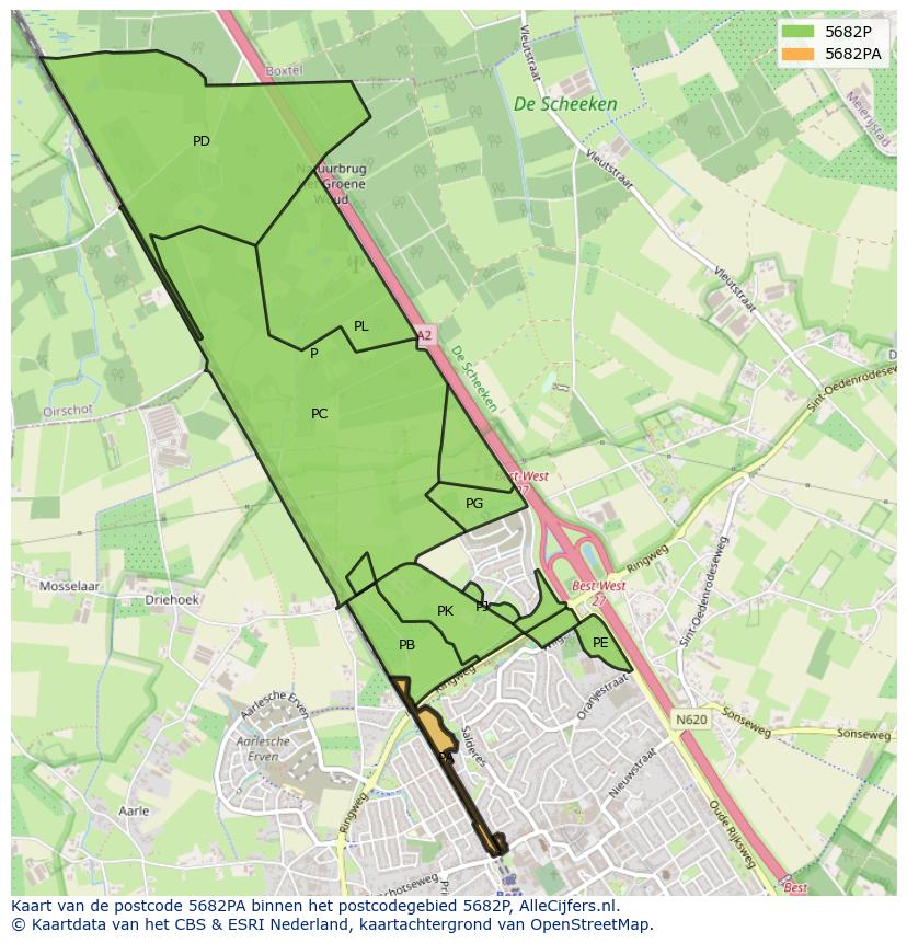 Afbeelding van het postcodegebied 5682 PA op de kaart.