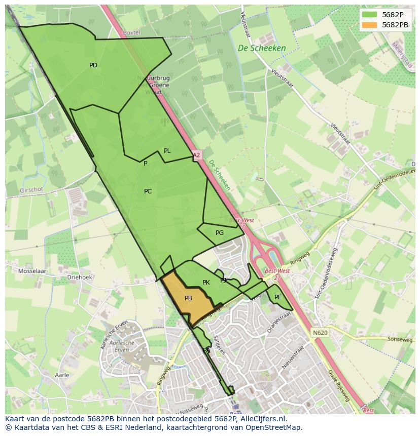 Afbeelding van het postcodegebied 5682 PB op de kaart.