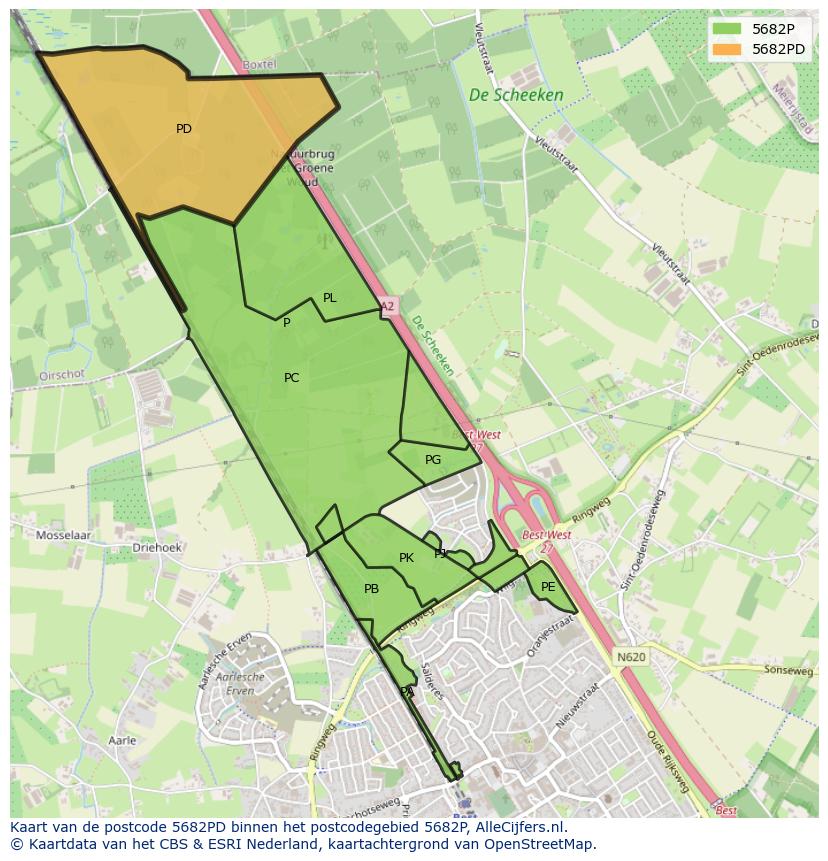 Afbeelding van het postcodegebied 5682 PD op de kaart.