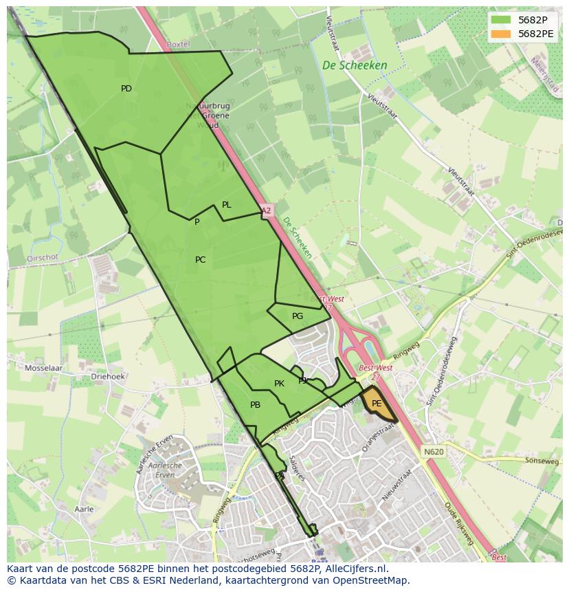 Afbeelding van het postcodegebied 5682 PE op de kaart.