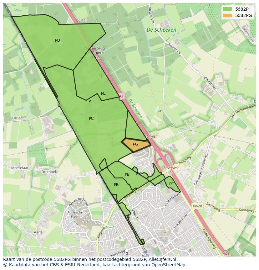Afbeelding van het postcodegebied 5682 PG op de kaart.