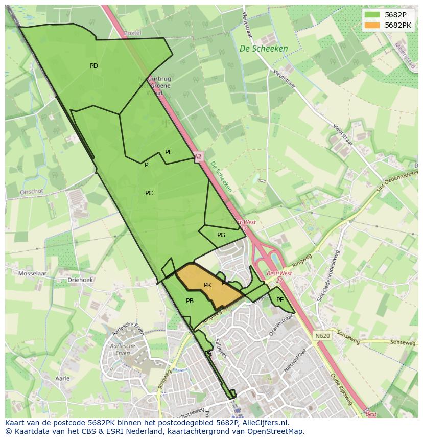 Afbeelding van het postcodegebied 5682 PK op de kaart.