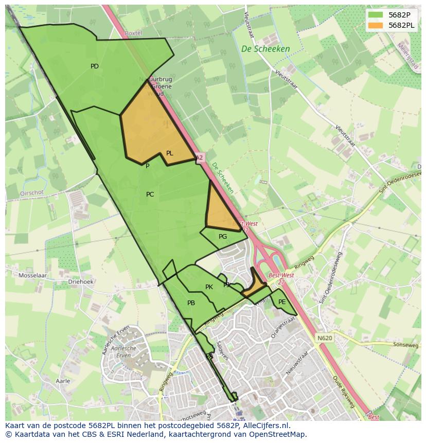 Afbeelding van het postcodegebied 5682 PL op de kaart.