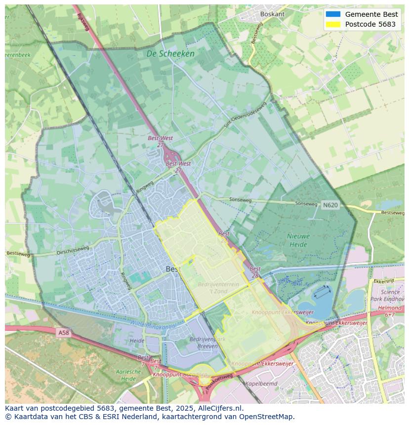 Afbeelding van het postcodegebied 5683 op de kaart.