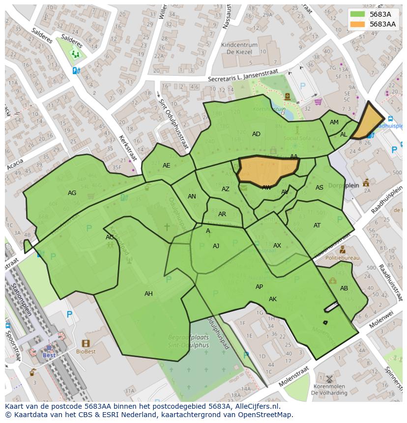 Afbeelding van het postcodegebied 5683 AA op de kaart.