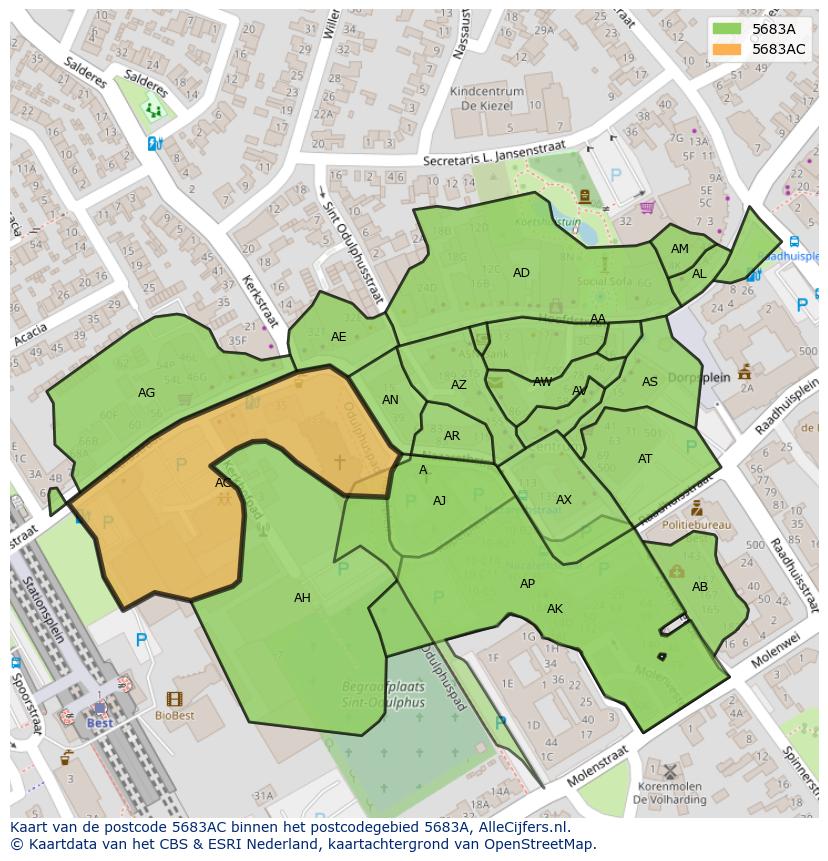 Afbeelding van het postcodegebied 5683 AC op de kaart.